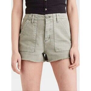 American Eagle Utility Casual Cut Off Hem Shorts Green Button Fly Gorpcore - 0